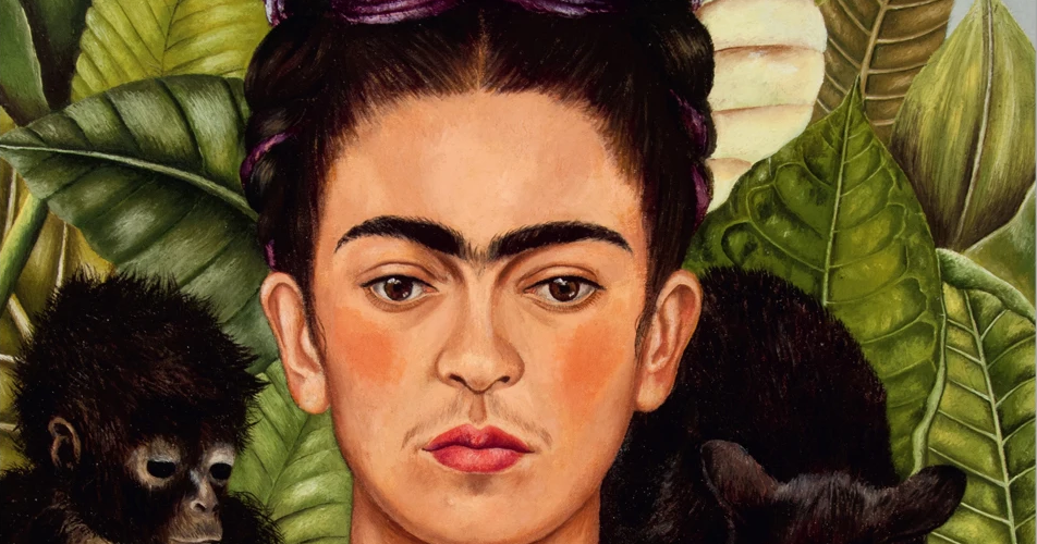 Frida kahlo selvportraet med torne-halskæde og kolibri